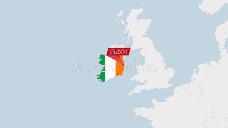 Ireland Map Highlighted Flag Colors Pin Country Capital Dublin Neighboring European Countries 247816026 