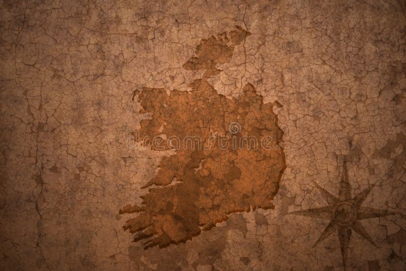 Ireland map on a old vintage crack paper background. Ireland map on a old vintage crack paper background