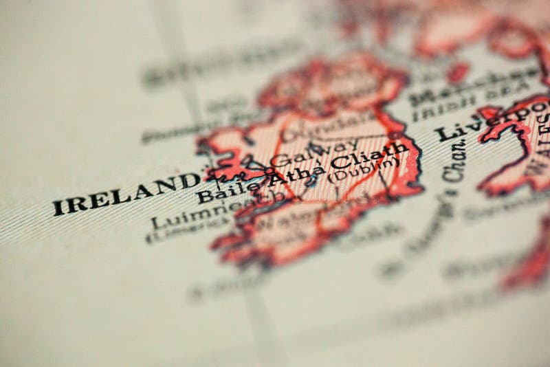 Ireland is seen on a vintage map. Ireland is seen on a vintage map.