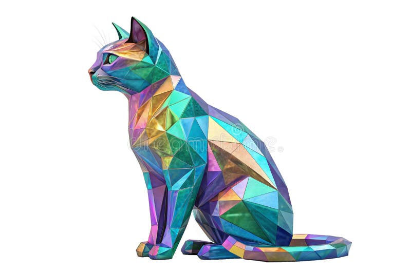 Iridescent Crystal cat Geometric Art Colorful skönhet isolerad på vit bakgrund 3d-rendering genererad av ai stock illustrationer