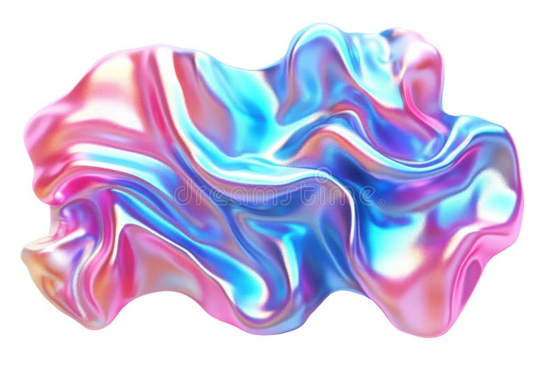 Iridescent Fluid Shape with Metallic Effect, Abstract 3D Render on Black vector illustration