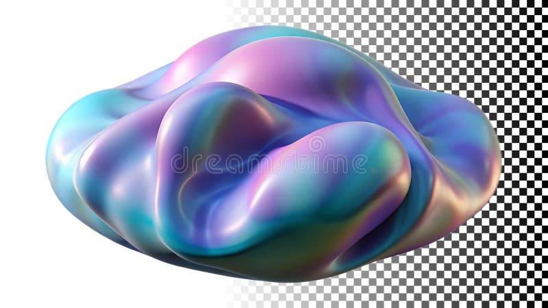Iridescent fluid shape, abstract form, and modern texture png transparent image Generative AI stock illustration