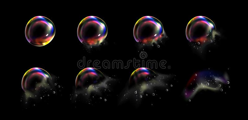 Iridescent foam bubble burst explosion sprite vector illustration