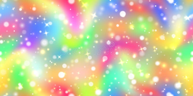 Hrajúce dúhovými farbami dúha holografické bezšvový vzor lesk a hviezdy.