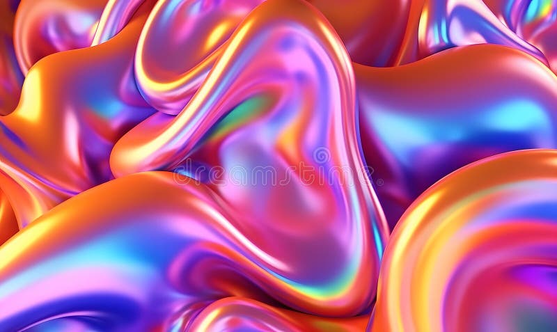 Iridescent vivid glassy gradients abstract 3d blob background stock illustration