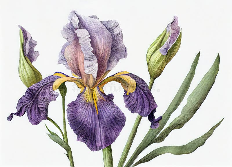 Iris Flower Botanical Illustration, Blue Spring Flowers Realistic ...