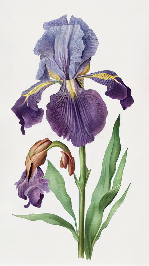 Iris Flower Botanical Illustration, Blue Spring Flowers Realistic ...