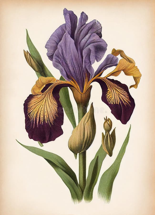 Iris Flower Botanical Illustration, Blue Spring Flowers Realistic ...