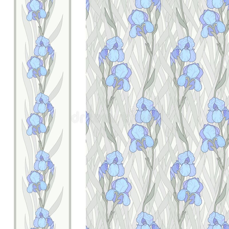 Decorative Seamless Border With Iris Flowers Stock Vector