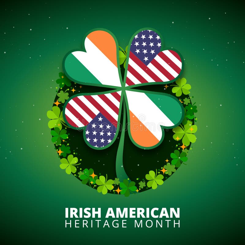 Irish American Heritage Month Background with Shamrock Leaves