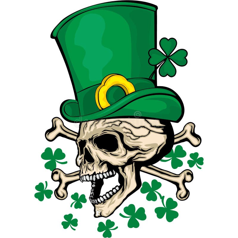 Irish coat of arms with skull and clover.