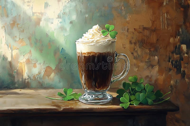 Irish Coffee with Whipping Cream and Shamrocks vektor illustrationer