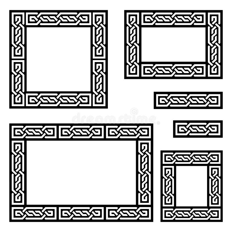 Celtic vector frame or border pattern collection square and ractangle shapes - Irish knots, braided design perfect for greeting ca stock illustration