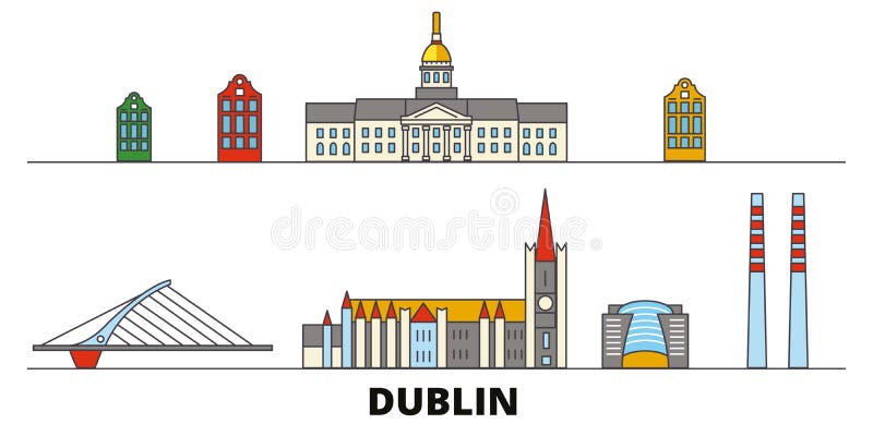 Irland, Dublin flat landmarks vector illustration. Irland, Dublin line city with famous travel sights, skyline, design.