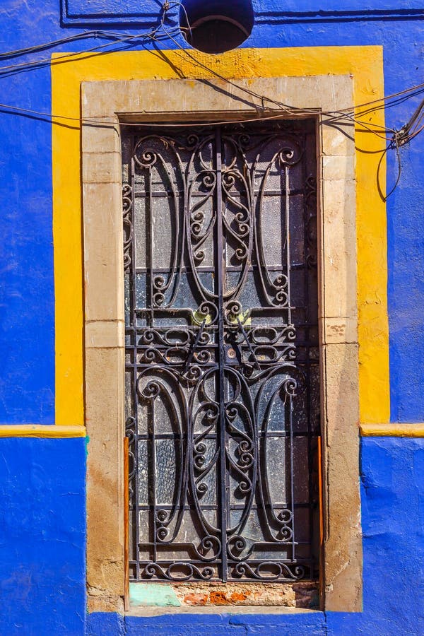 Iron Blue Yellow Door Guanajuato Mexico
