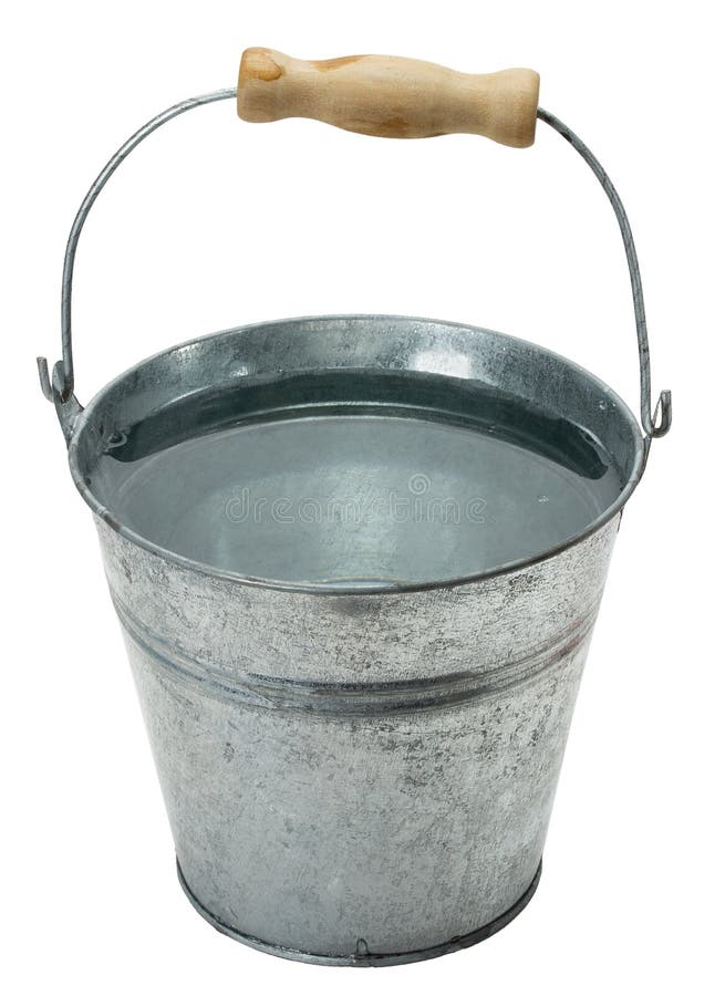 Iron bucket with water isolated on the white background.