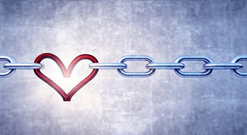 Iron chain with red heart as the one the links