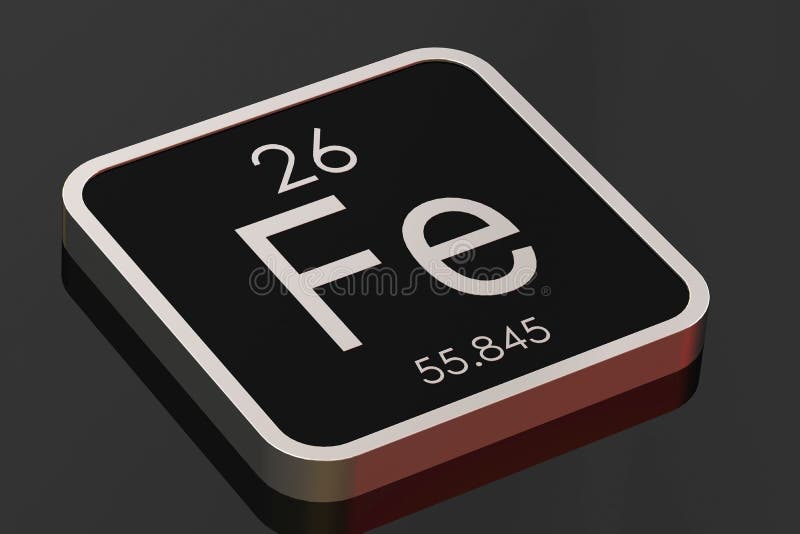 Iron element from periodic table on black square block royalty free illustration