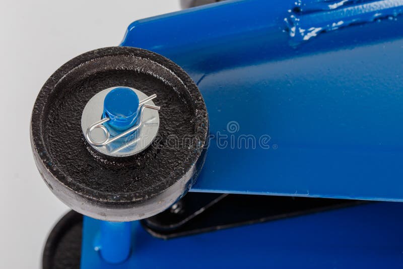 Iron Hydraulic Car Jack Wheel Closeup with Pin Fastening Stock Image