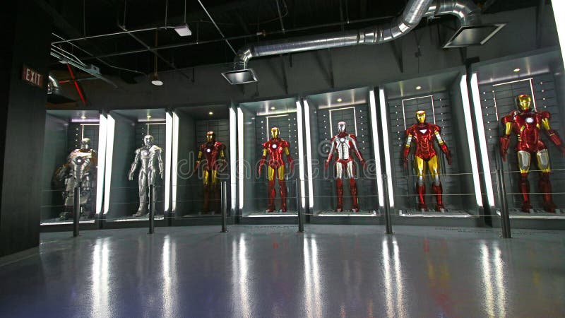 Iron Man costumes at the Tony Stark base stock photography Iron Man costumes at the Tony Stark base stock photography