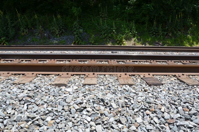 Iron Metal Railroad Train Tracks with Stones Stock Photo Image of