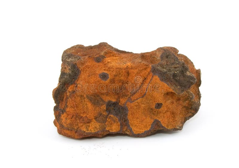 The sample of iron ore (ferriferous sandstone) on a white background