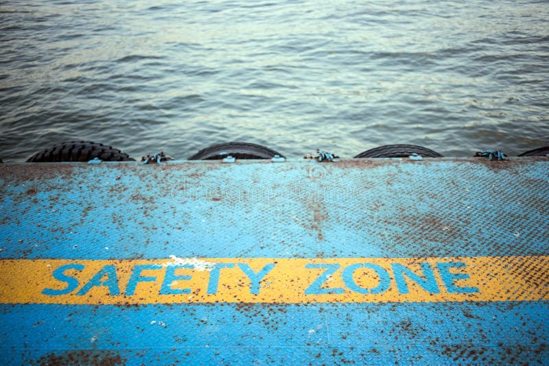 Iron Pier with Safety Zone Line on the River Stock Photo Image of