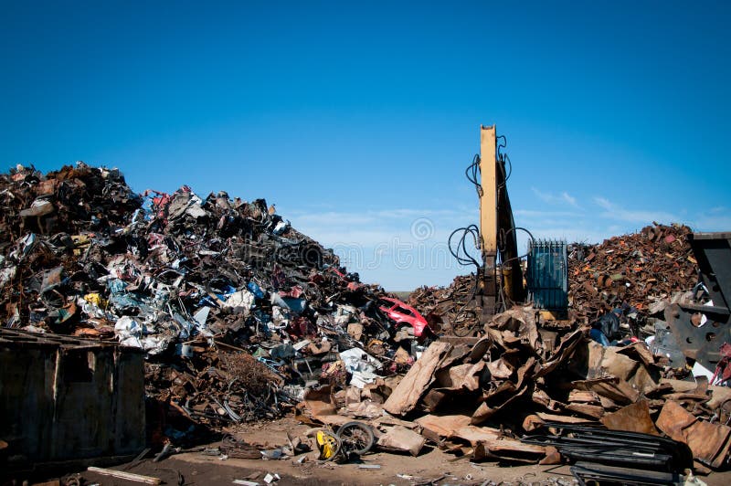 Iron scrap metal compacted to recycle stock photo