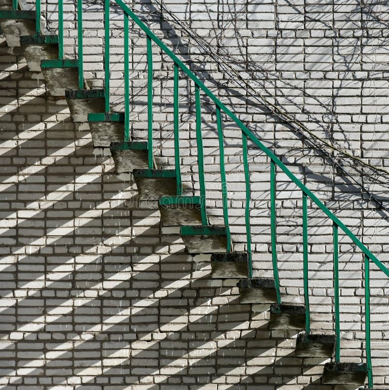 Iron Stairs Along a Brick Wall Stock Photo Image of stairs, house