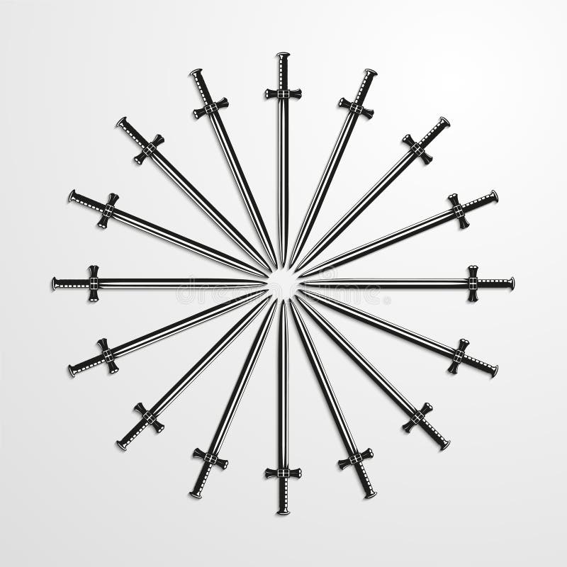 Iron Swords Piled In A Circle. Vector Illustration. Stock Vector