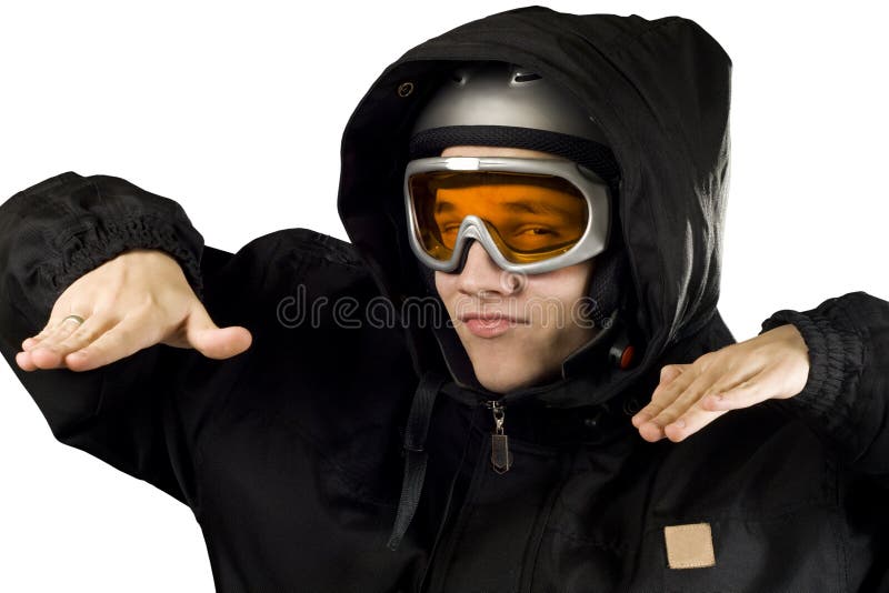 Ironic boy snowboarding