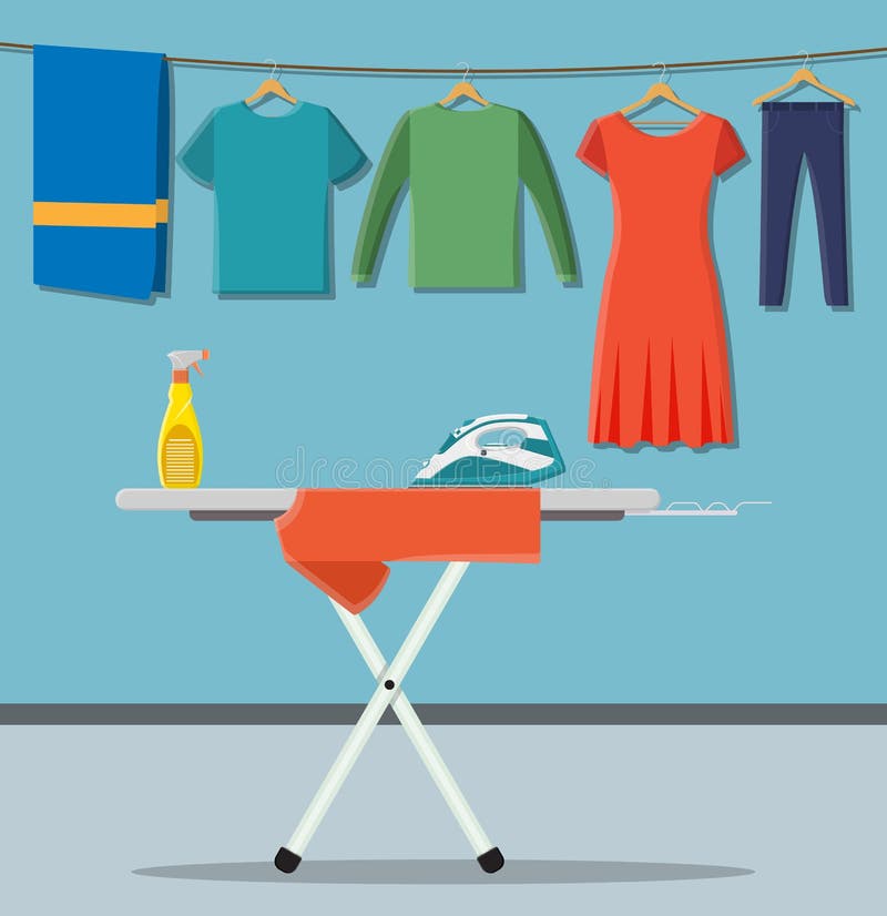 Ironing board with laundry service icons. vector illustration in flat style