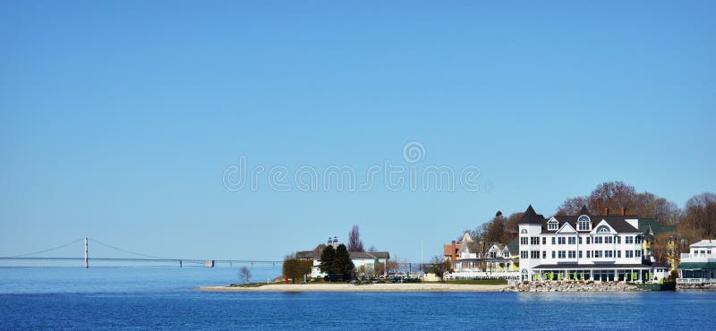 Iroquois Hotel And Mackinac Bridge Editorial Stock Image Image Of Michigan Background 76308399