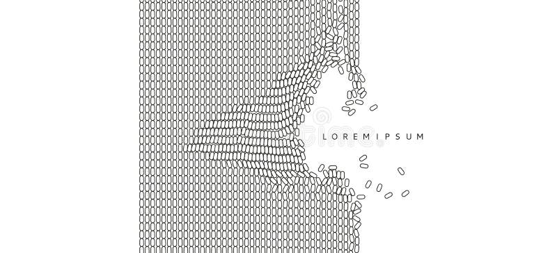 Irregular array or matrix of random ovals. Background breaking down into small fragments vector illustration