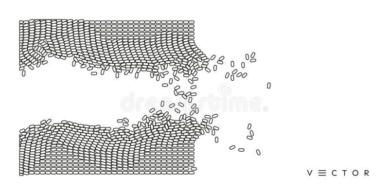 Irregular array or matrix of random ovals. Background breaking down into small fragments stock illustration