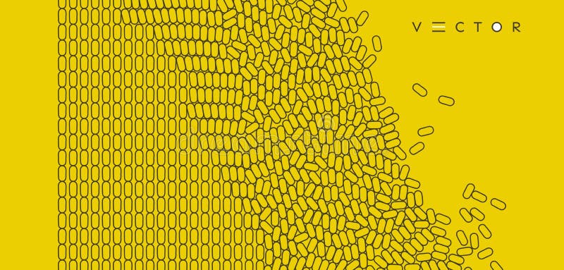Irregular array or matrix of random ovals. Background breaking down into small fragments vector illustration