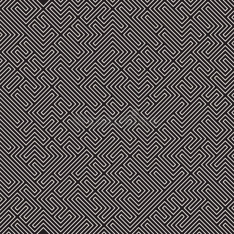 Irregular Maze Lines. Abstract Geometric Background Design. Vector Seamless Black and White Chaotic Pattern.