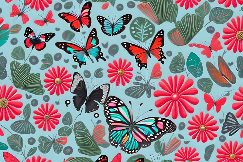 Irregular Patterns with Butterflies and Flowers Stock Illustration