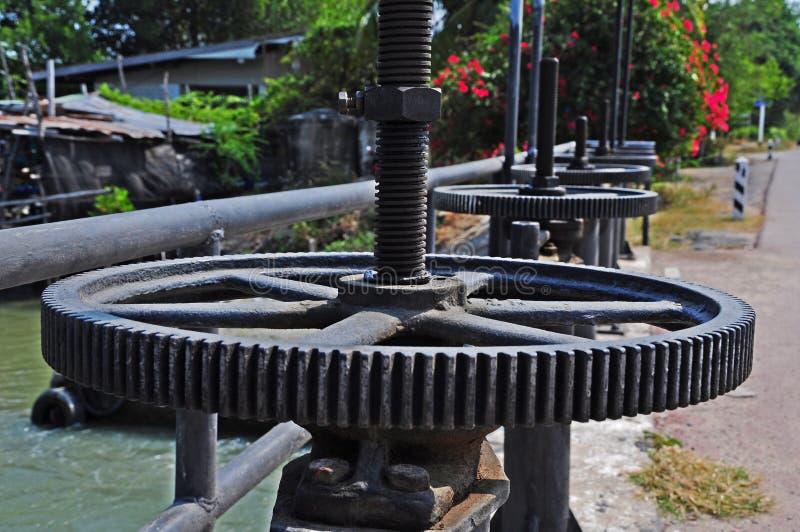 Irrigation Canal and Floodgate Valve Stock Photo Image of open