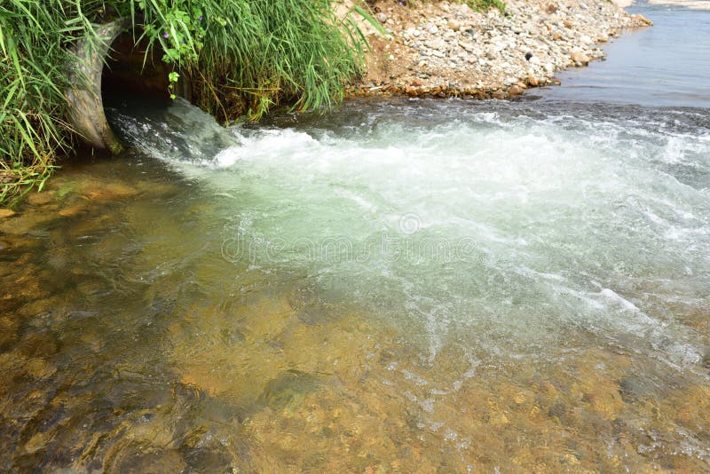 A irrigation pipes with diversion effect in river. Whirlpool vortex water stock images, royalty-free photos and pictures