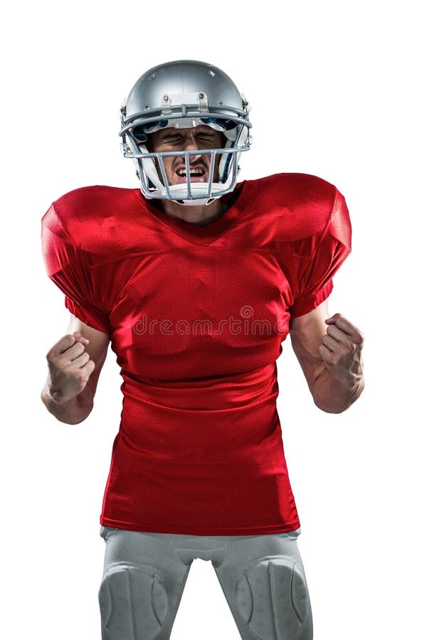 Irritated American football player in red jersey screaming stock images Irritated American football player in red jersey screaming stock images