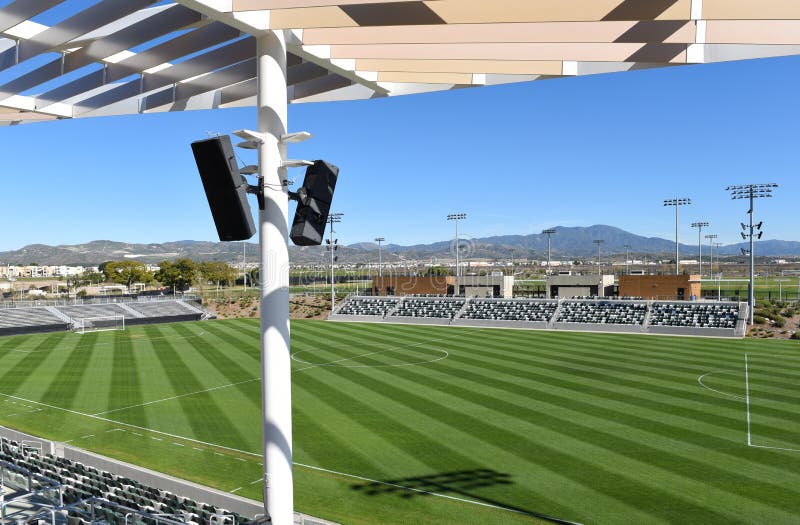 IRVINE, CALIFORNIA - 31 JAN 2020: The Championship Soccer Stadium at the Orange County Great Park, featuring seating for 2,500