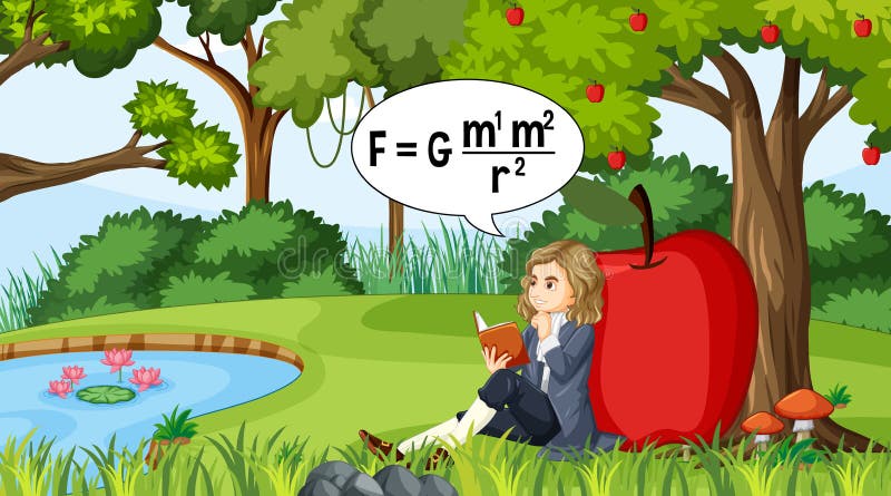 Isaac Newton Sitting Under Apple Tree Stock Vector - Illustration of ...