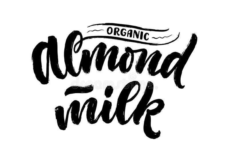Iscrizione del latte della mandorla per la progettazione dell'insegna, di logo e di imballaggio Alimento sano di nutrizione organ illustrazione di stock Iscrizione del latte della mandorla per la progettazione dell'insegna, di logo e di imballaggio Alimento sano di nutrizione organ illustrazione di stock
