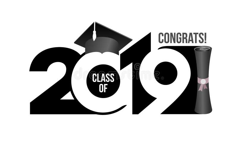 Iscrizione della classe con lettere di 2019 per accogliere, carta dell'invito Testo per progettazione di graduazione, evento di c illustrazione di stock Iscrizione della classe con lettere di 2019 per accogliere, carta dell'invito Testo per progettazione di graduazione, evento di c illustrazione di stock