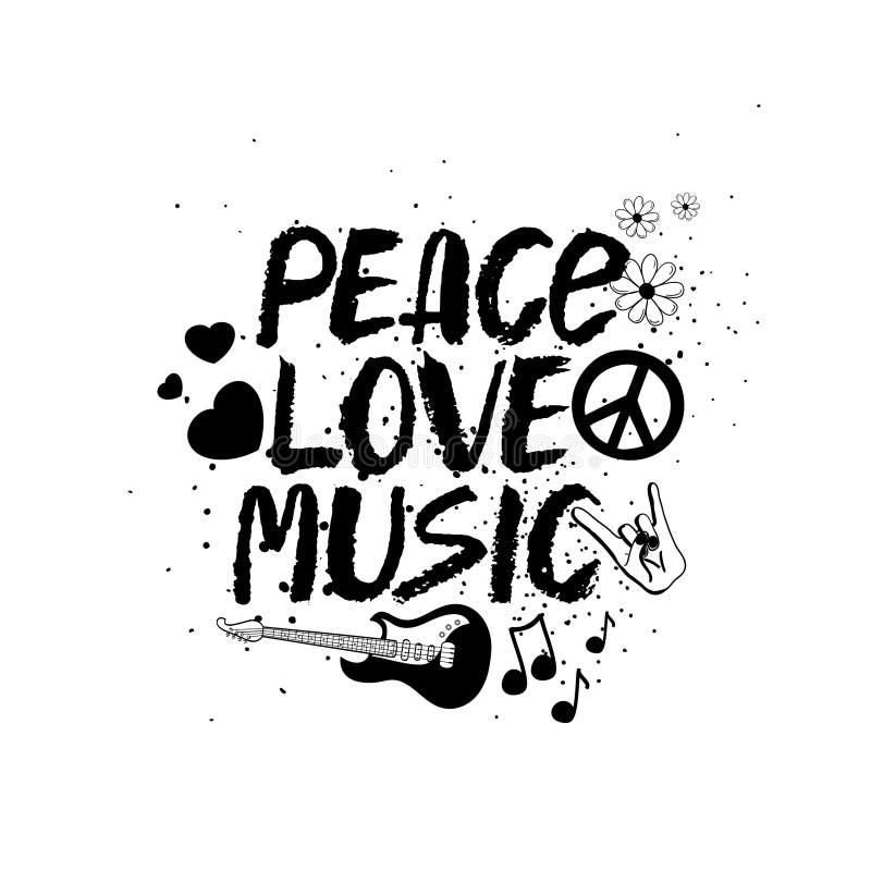 Iscrizione disegnata a mano di musica di amore di pace royalty illustrazione gratis Iscrizione disegnata a mano di musica di amore di pace royalty illustrazione gratis