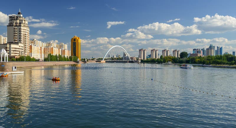 Ishim river editorial stock photo. Image of motor, skyscraper - 80243668