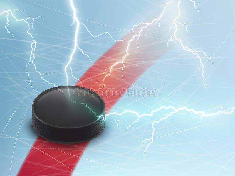 Ishockeyvektorbaner med pucken och blixtar stock illustrationer Ishockeyvektorbaner med pucken och blixtar stock illustrationer