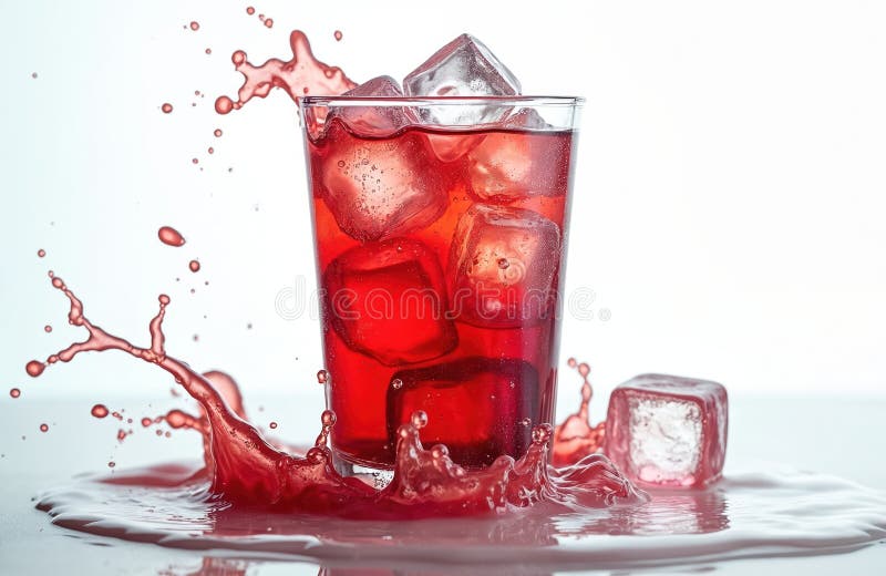 Isippat hibiscus-te i glas med isbitar splash. Uppdatera sommardryck på vit bakgrund. Kalltropisk dryck full av vektor illustrationer