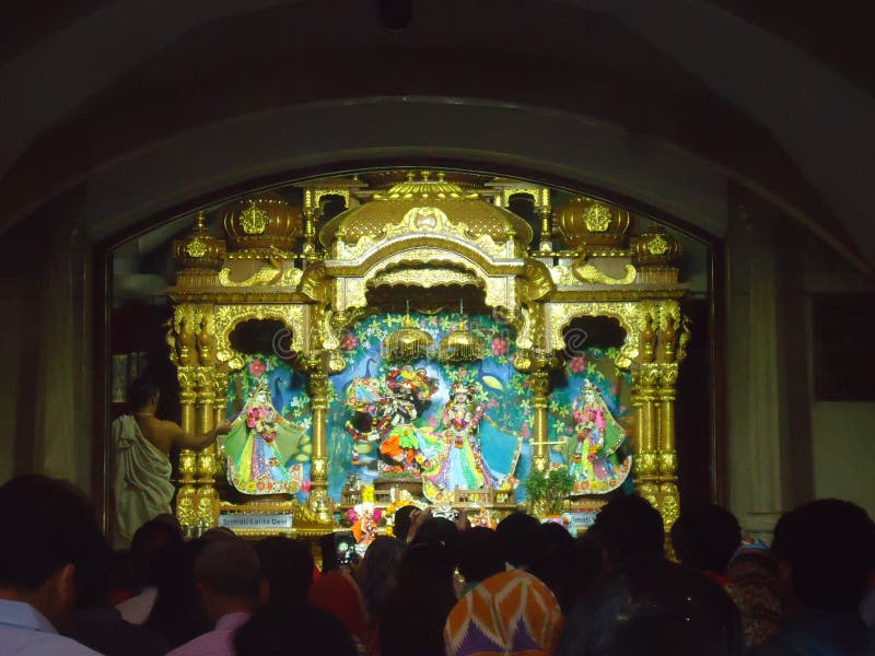 ISKCON Temple Delhi Performing Prayer of Lord Radha Krishna royalty free stock image